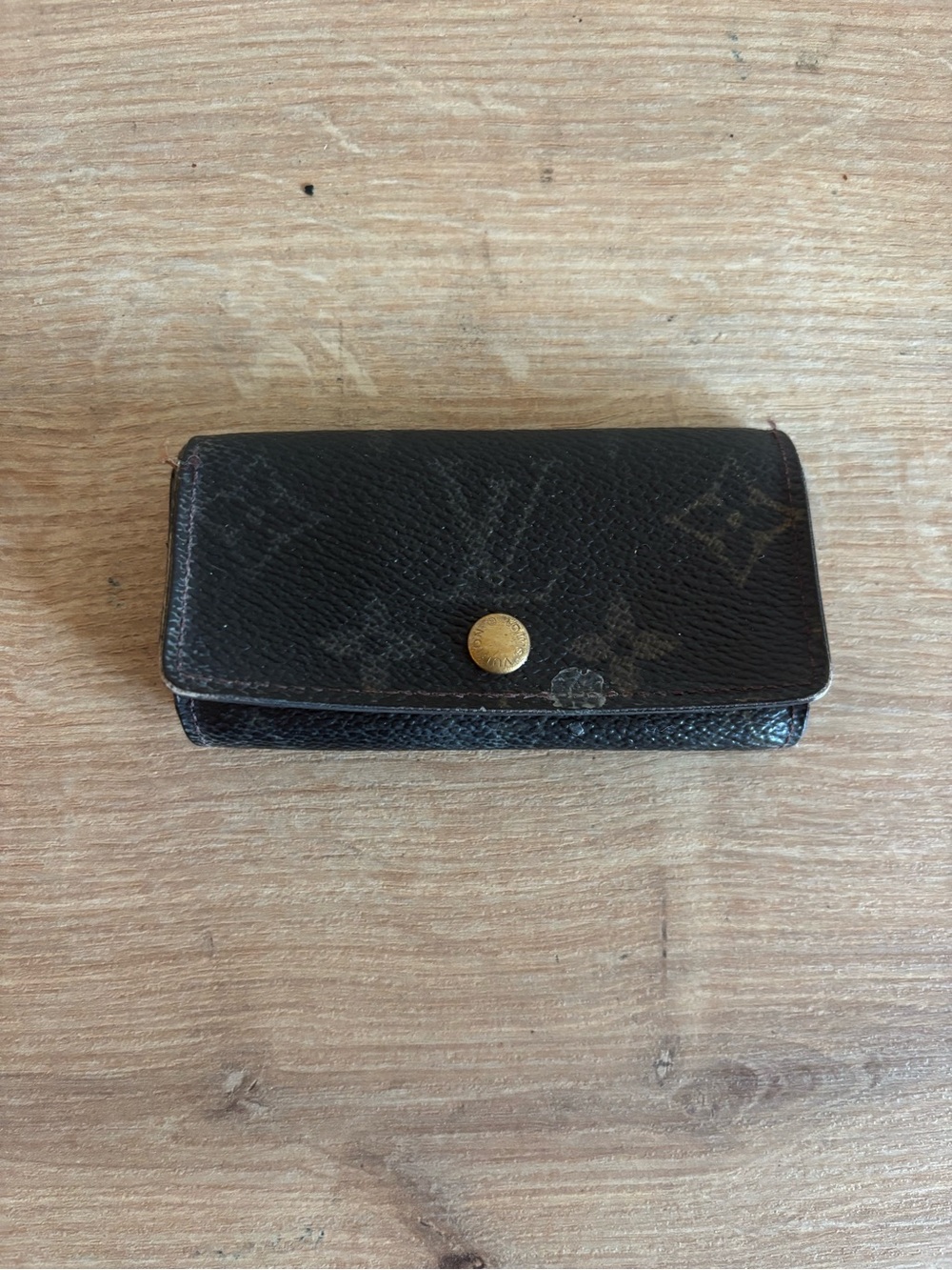 Louis Vuitton Monogram Flat Key Case in Dark Brown with Gold Snap
